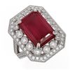 Image 1 : 11.98 ctw Certified Ruby & Diamond Victorian Ring 14K White Gold - REF-258K8Y