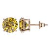 Image 2 : 3 ctw Certified Intense Yellow Diamond Stud Earrings 10k Rose Gold - REF-527G8W