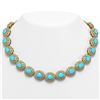 Image 1 : 86.75 ctw Turquoise & Diamond Victorian Necklace 14K Yellow Gold - REF-2583N6F