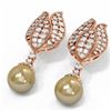 Image 3 : 4.77 ctw Diamond Golden Pearl Earrings 18K Rose Gold - REF-361R8K