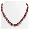 Image 1 : 58.59 ctw Ruby & Diamond Micro Pave Halo Necklace 10k Rose Gold - REF-777F8M