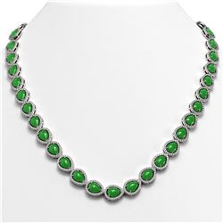 29.73 ctw Jade & Diamond Micro Pave Halo Necklace 10k White Gold - REF-588W5H