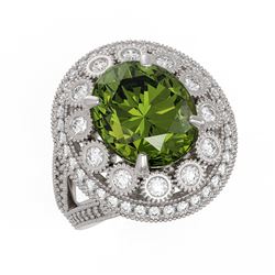 7.66 ctw Certified Tourmaline & Diamond Victorian Ring 14K White Gold - REF-215Y3X