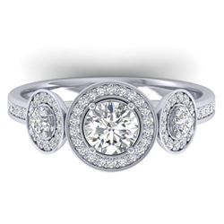 1.25 ctw VS/SI Diamond Art Deco 3 Stone Micro Ring 14k White Gold - REF-134N5F