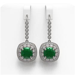 12.9 ctw Certified Emerald & Diamond Victorian Earrings 14K White Gold - REF-266Y9X