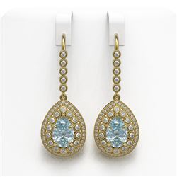 7.56 ctw Aquamarine & Diamond Victorian Earrings 14K Yellow Gold - REF-310Y4X