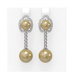 0.63 ctw Diamond & Pearl Earrings 18K White Gold - REF-119F8M