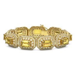 49.68 ctw Canary Citrine & Diamond Victorian Bracelet 14K Yellow Gold - REF-1055W3H