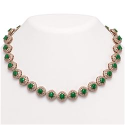 82.17 ctw Emerald & Diamond Victorian Necklace 14K Rose Gold - REF-1800K2Y