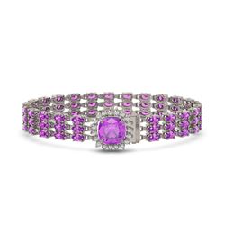 24.75 ctw Amethyst & Diamond Bracelet 14K White Gold - REF-281G8W