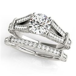 0.91 ctw Certified VS/SI Diamond 2pc Wedding Set Antique 14k White Gold - REF-111X4A