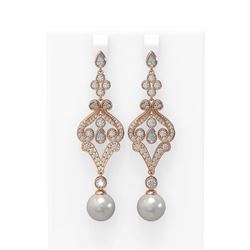 4.57 ctw Diamond & Pearl Earrings 18K Rose Gold - REF-482Y9X