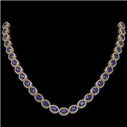 34.11 ctw Sapphire & Diamond Micro Pave Halo Necklace 10k Yellow Gold - REF-672N8F