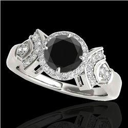 1.56 ctw Certified VS Black Diamond Solitaire Halo Ring 10k White Gold - REF-57R3K