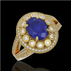 4.55 ctw Certified Sapphire & Diamond Victorian Ring 14K Yellow Gold - REF-143K6Y