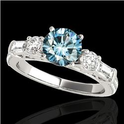 2 ctw SI Certified Fancy Blue Diamond Pave Solitaire Ring 10k White Gold - REF-166H4R