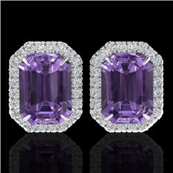 9.40 ctw Amethyst & Micro Pave VS/SI Diamond Earrings 18k White Gold - REF-77X8A