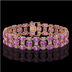 12.7 ctw Amethyst & Diamond Row Bracelet 10K Rose Gold - REF-209F3M