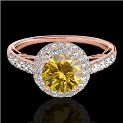 1.65 ctw Certified SI/I Fancy Intense Yellow Diamond Ring 10k Rose Gold - REF-218R2K