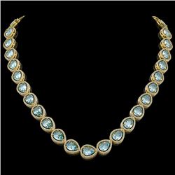 41.6 ctw Aquamarine & Diamond Micro Pave Halo Necklace 10k Yellow Gold - REF-896G4W