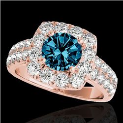 2.5 ctw SI Certified Fancy Blue Diamond Solitaire Halo Ring 10k Rose Gold - REF-211R4K