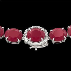 170 ctw Ruby & Diamond Micro Eternity Necklace 14k White Gold - REF-993G8W