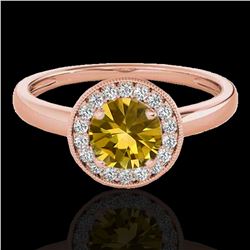 1.15 ctw Certified SI/I Fancy Intense Yellow Diamond Ring 10k Rose Gold - REF-190R9K