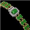 Image 2 : 12.3 ctw Jade & Diamond Bracelet 14K Yellow Gold - REF-236N4F