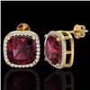 Image 2 : 12 ctw Garnet & Micro Pave Halo VS/SI Diamond Earrings 18k Yellow Gold - REF-88H2R
