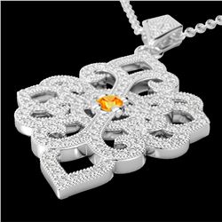1.40 ctw Citrine & Micro Pave VS/SI Diamond Necklace 14k White Gold - REF-127G3W