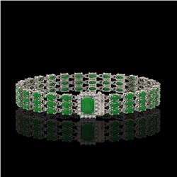 18.41 ctw Jade & Diamond Bracelet 14K White Gold - REF-318N2F