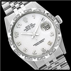 Rolex Men's Stainless Steel, QuickSet, Arabic Dial with Pyrimid Diam Bezel