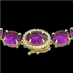 45.25 ctw Amethyst & VS/SI Diamond Micro Pave Necklace 14k Yellow Gold - REF-263H6R
