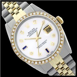 Rolex Men's Two Tone 14K Gold/SS, QuickSet, Diam Dial & Diam/Sapphire Bezel