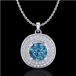 1.25 ctw Fancy Intense Blue Diamond Art Deco Necklace 18k White Gold - REF-161W8H