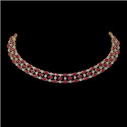 43.07 ctw Ruby & Diamond Necklace 10K Yellow Gold - REF-527F3M