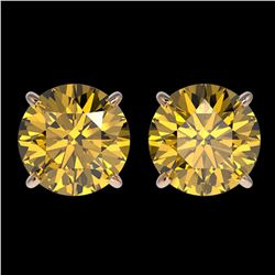 3 ctw Certified Intense Yellow Diamond Stud Earrings 10k Rose Gold - REF-527M8G