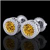 Image 1 : 1.09 ctw Intense Fancy Yellow Diamond Art Deco Earrings 18k White Gold - REF-163M6G
