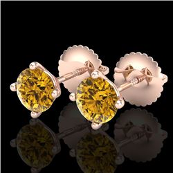 1.01 ctw Intense Fancy Yellow Diamond Art Deco Earrings 18k Rose Gold - REF-107H8R