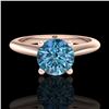 Image 2 : 1.08 ctw Fancy Intense Blue Diamond Art Deco Ring 18k Rose Gold - REF-121R4K