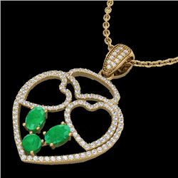 3 ctw Emerald & Micro Pave Designer Heart Necklace 14k Yellow Gold - REF-134Y5X