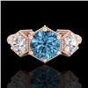 Image 2 : 1.66 ctw Intense Blue Diamond Art Deco 3 Stone Ring 18k Rose Gold - REF-254G5W