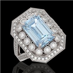 5.69 ctw Certified Aquamarine & Diamond Victorian Ring 14K White Gold - REF-170A9N
