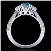 Image 3 : 1.81 ctw Intense Blue Diamond Art Deco 3 Stone Ring 18k White Gold - REF-236K4Y