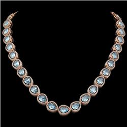 41.6 ctw Aquamarine & Diamond Micro Pave Halo Necklace 10k Rose Gold - REF-896F4M