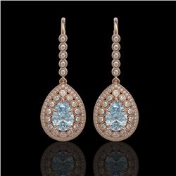 7.56 ctw Aquamarine & Diamond Victorian Earrings 14K Rose Gold - REF-310N4F