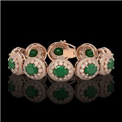 49.17 ctw Emerald & Diamond Victorian Bracelet 14K Rose Gold - REF-1404A4N