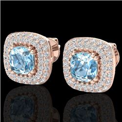 2.16 ctw Sky Blue Topaz & Micro VS/SI Diamond Earrings 14k Rose Gold - REF-89A3N