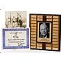 Lot of Bill Dickey Items - Dickey Scholarship Award Plaque, Louisiana Sports Award & Fishing Photo W
