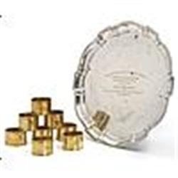 1955 Bill Dickey Award Tray & Eight Personally Owned Napkin Rings (9)